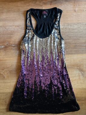 bebe 2b Y2K Sequin Purple Ombre Tank Dress Hannah Montana